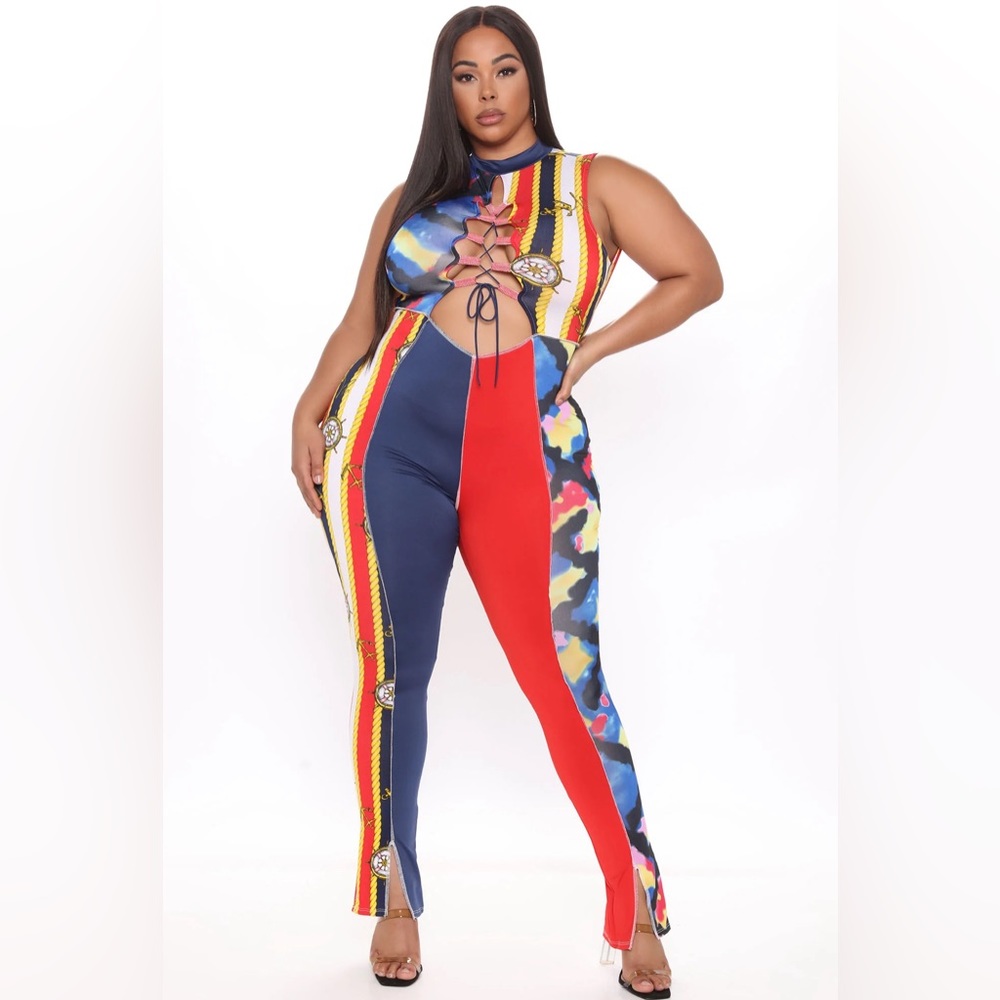 Fashion Nova NWT Lucky Lace Up Jumpsuit Sz 2X